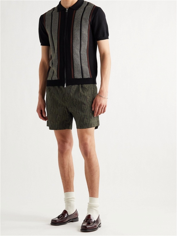 Photo: BEAMS PLUS - Pleated Printed Twill Shorts - Green