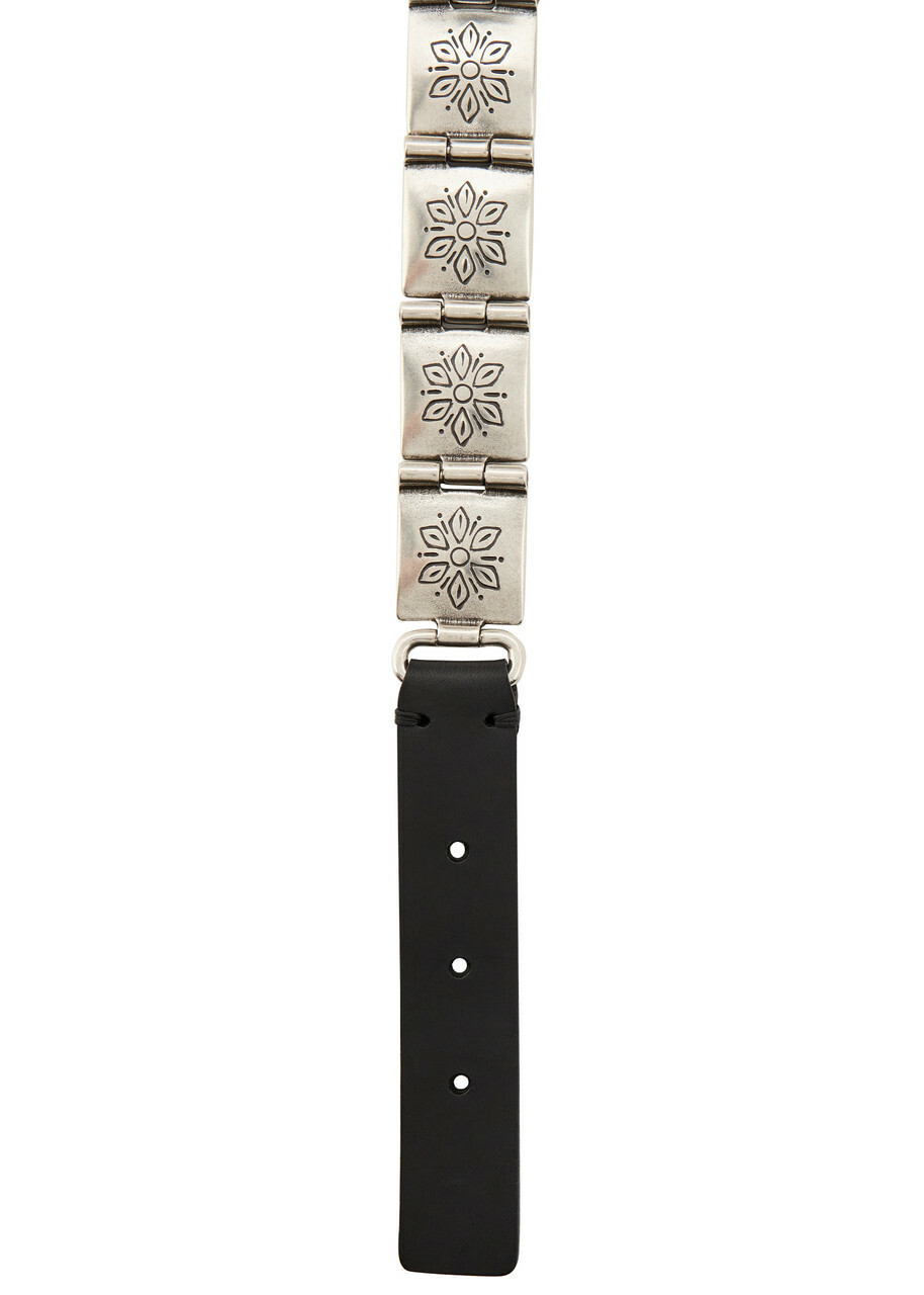 Etro Engraved-link Leather Belt Silver