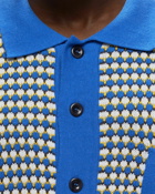 Awake Knit Crochet Short Sleeve Button Down Blue - Mens - Shortsleeves