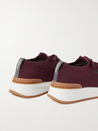 BRUNELLO CUCINELLI - Leather-Trimmed Stretch-Knit Sneakers - Burgundy