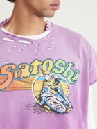 Satoshi Nakamoto - 1977 Dirtbike Layered Distressed Printed Waffle-Knit and Cotton-Jersey T-Shirt - Purple