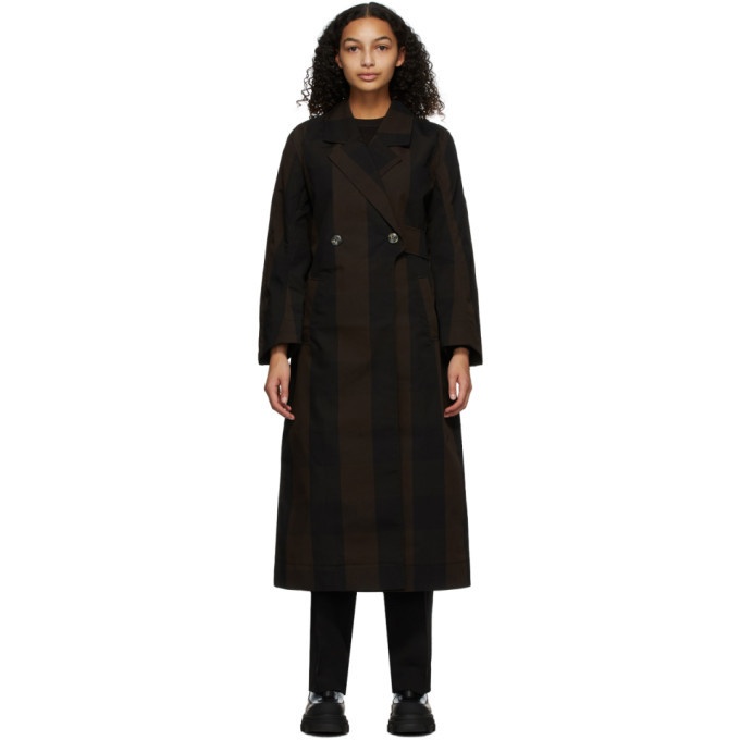 GANNI Brown Canvas Double-Breasted Coat GANNI
