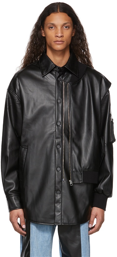 Photo: Feng Chen Wang Black Faux-Leather Deconstructed Jacket