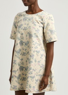 Ganni Floral-print Denim Mini Dress Beige