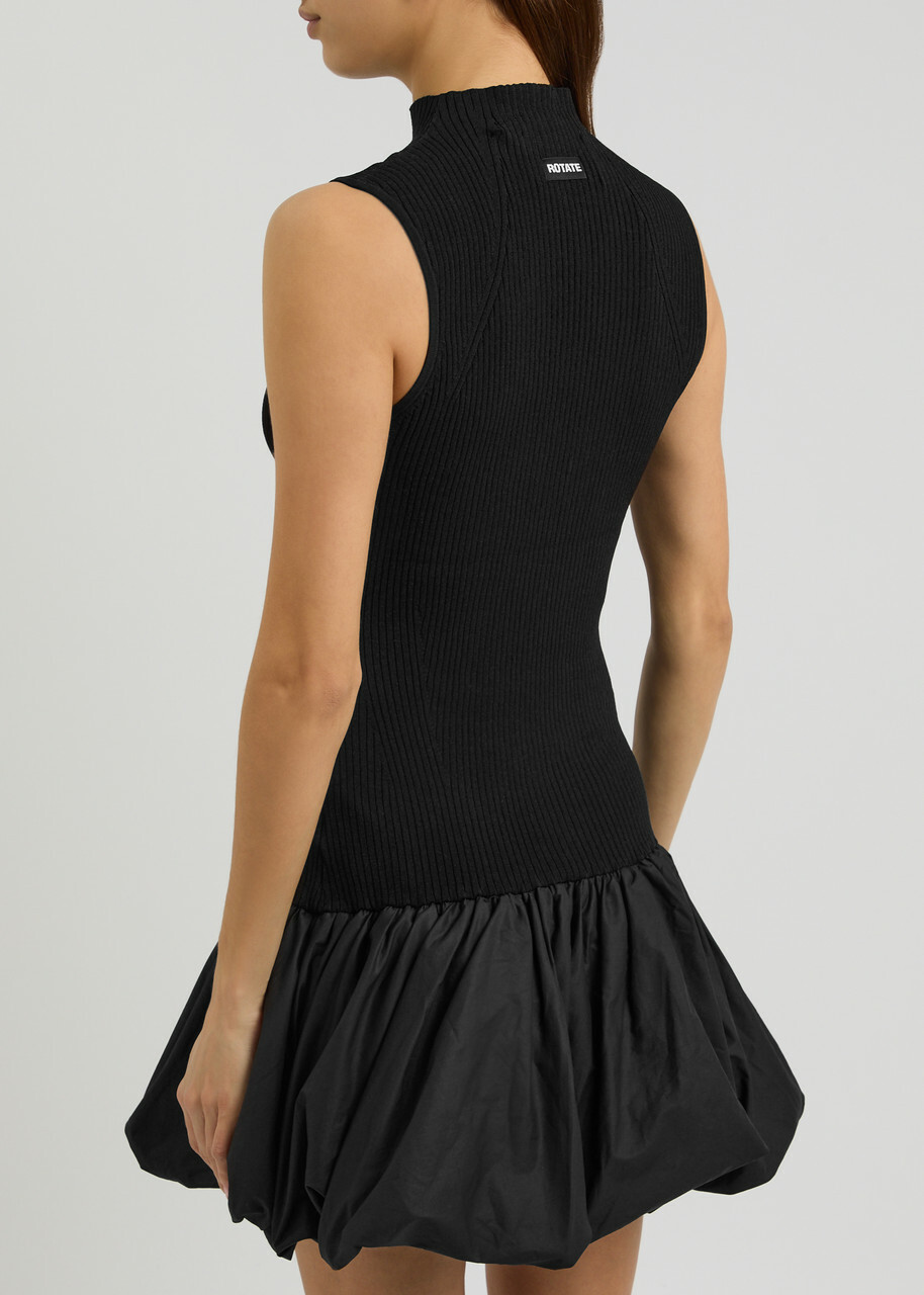 Rotate Sunday Ribbed-knit Mini Dress Black