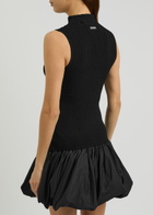 Rotate Sunday Ribbed-knit Mini Dress Black