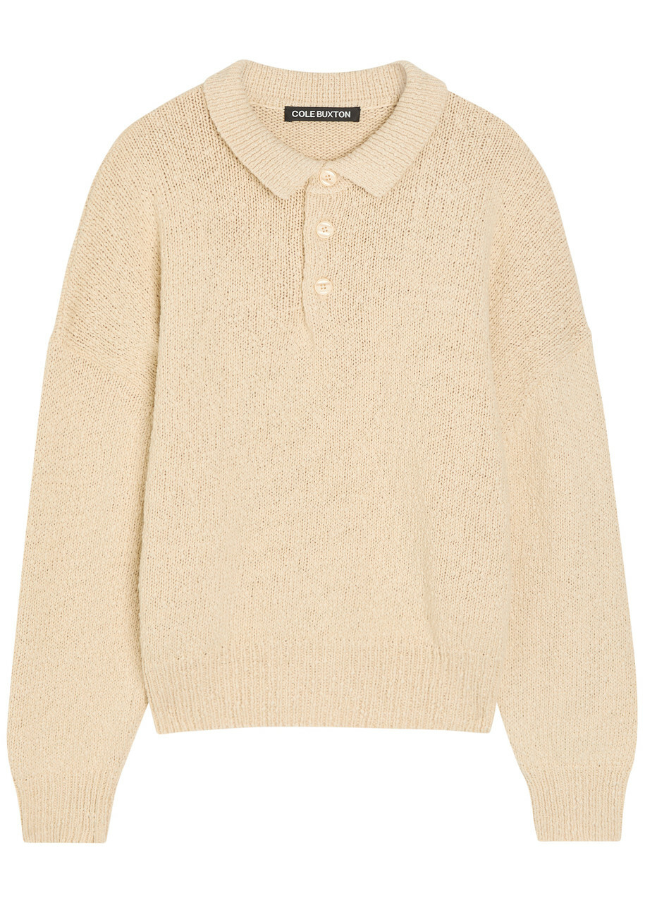 Cole Buxton Beach Textured-knit Cotton Polo Jumper White