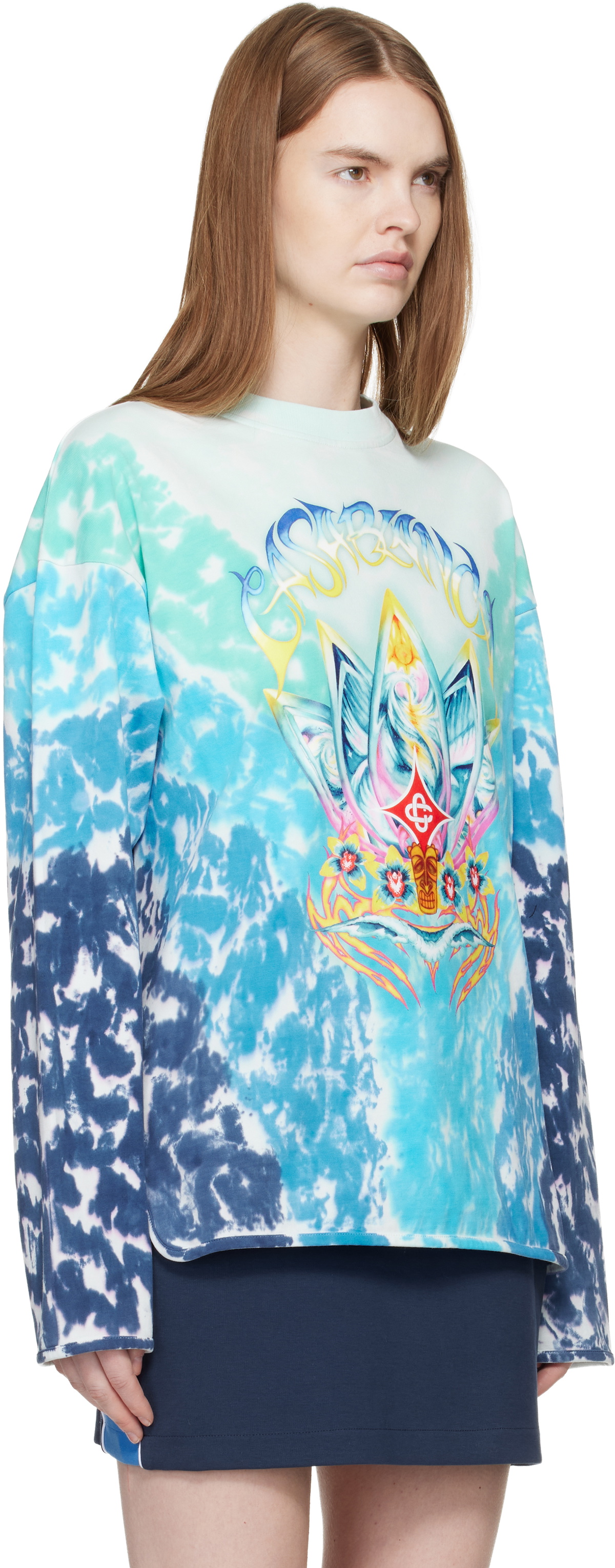 Casablanca Blue Surf Lotus Tie Dye Long Sleeve T-shirt