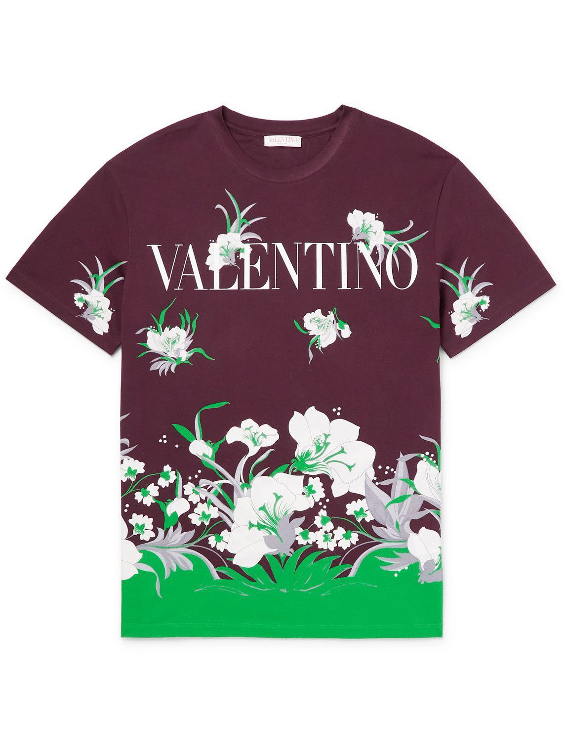 Valentino - Printed Cotton-Jersey T-Shirt Brown