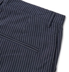 YMC - Hand Me Down Tapered Cropped Pinstriped Cotton and Linen-Blend Trousers - Blue