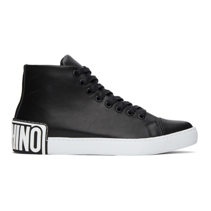 Photo: Moschino Black Heel Logo High-Top Sneakers