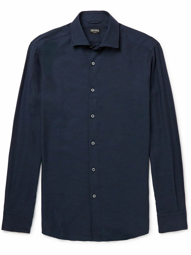 Photo: Zegna - Cotton and Cashmere-Blend Twill Shirt - Blue