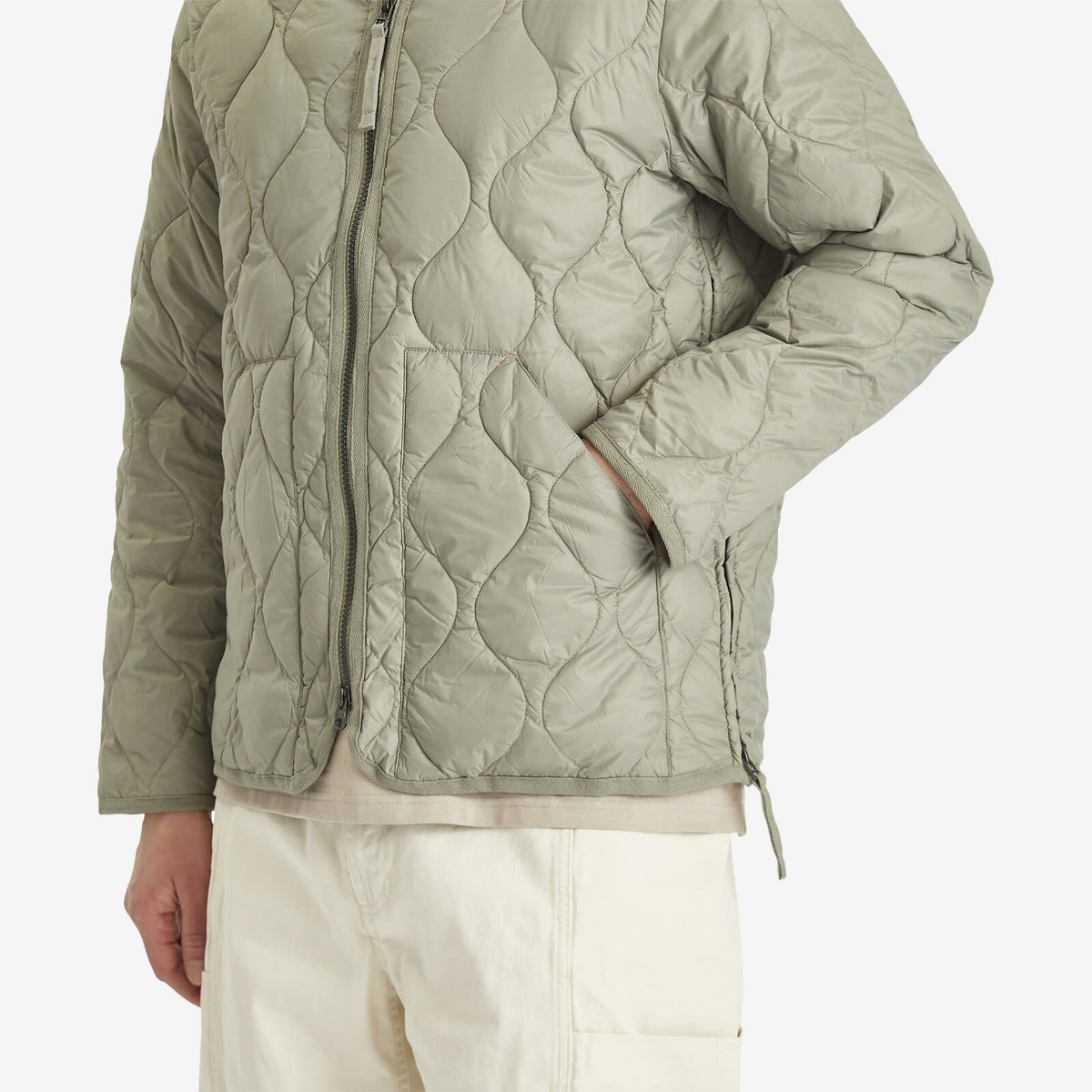Taion Men's Military Zip V-Neck Softshell Down Jacket in Dark Sage Green
