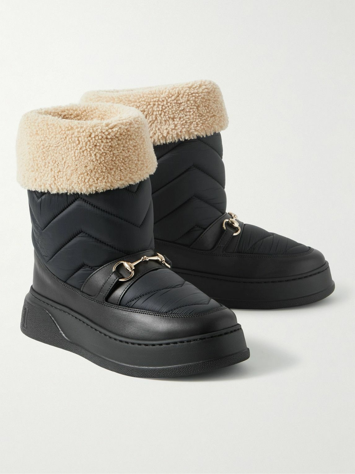 GUCCI - Horsebit Shearling-Trimmed Quilted Nylon and Leather Boots ...