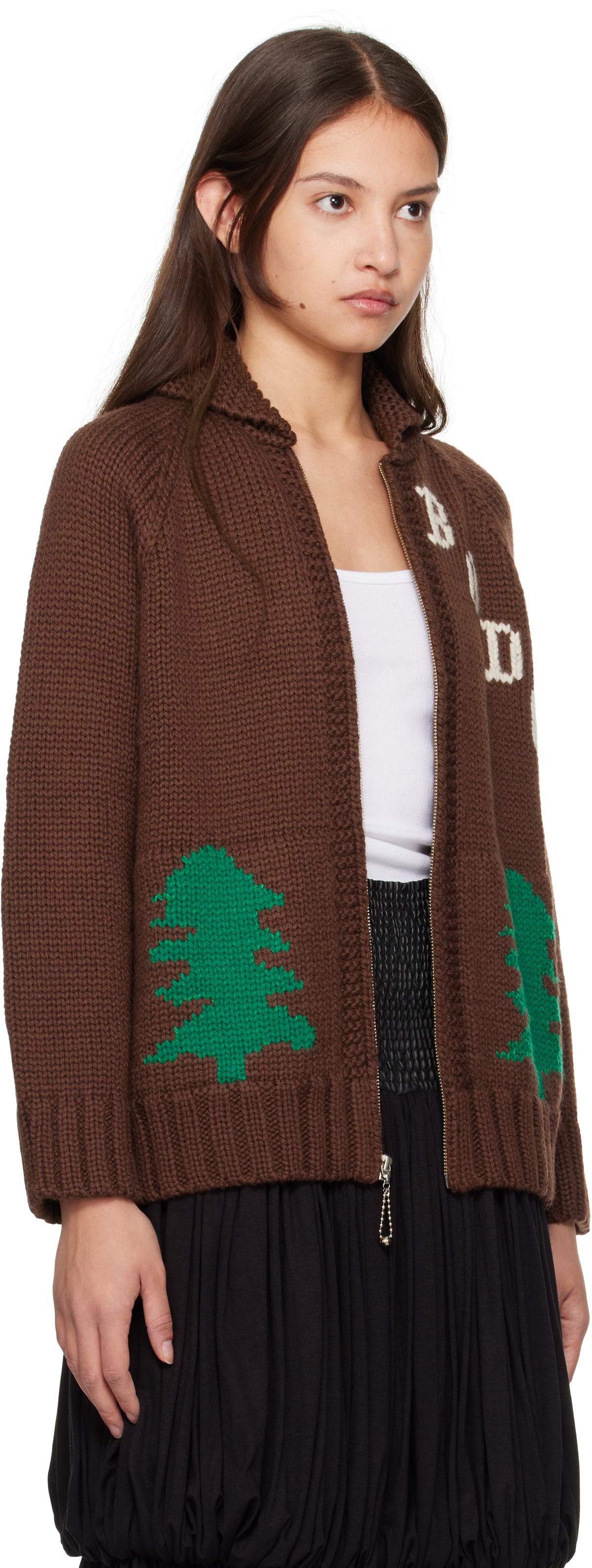 Bode Brown Fir Shawl Collar Cardigan