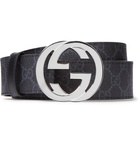 Gucci - 4cm Monogrammed Coated-Canvas Belt - Black