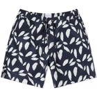 Sunspel Men's Leaf Print Swim Shorts in Navy/Ecru Leaf