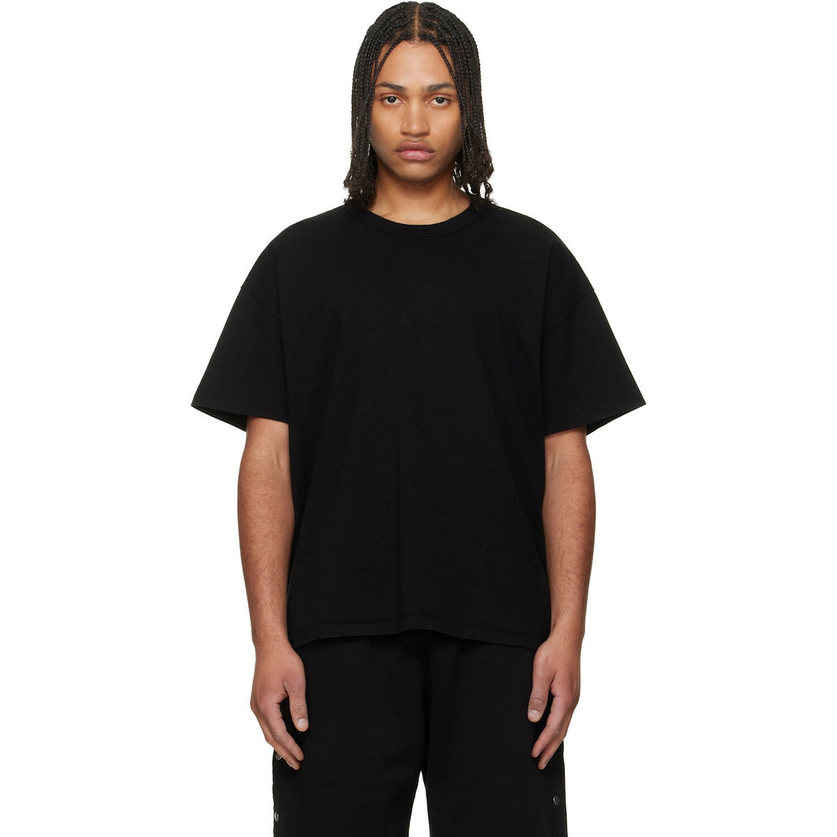 Les Tien Black Lightweight Binded Neck Oversized T-shirt