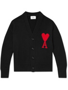 AMI PARIS - Logo-Intarsia Organic Cotton and Wool-Blend Cardigan - Black