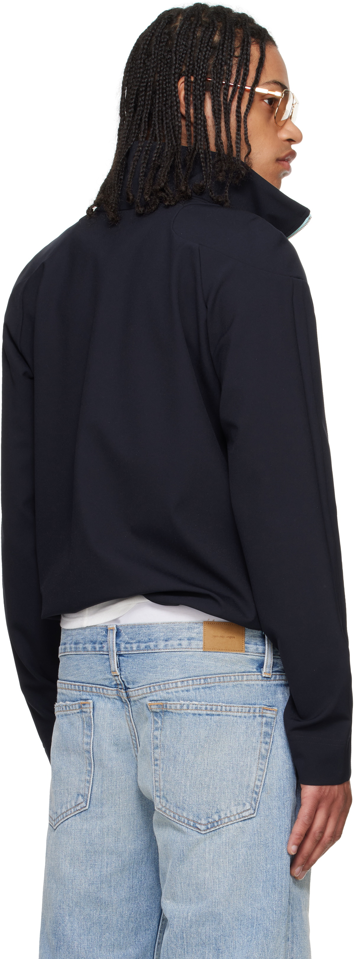 Raimundo Langlois Navy Padded Shoulder Quarter Zip Sweatshirt