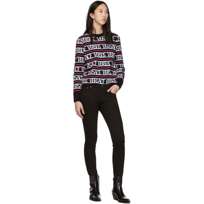VERSUS VERSACE 長袖ニット Versus Black and Pink Knit Versus Versace Sweater Versus