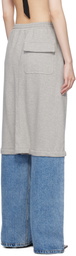 Pushbutton Gray & Blue Shorts Layered Denim Lounge Pants