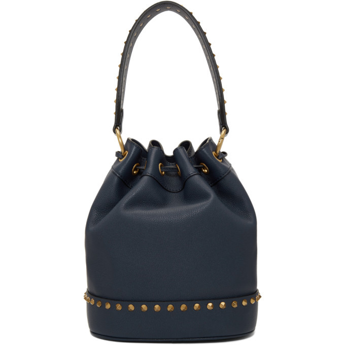 Valentino Navy Valentino Garavani Small Twinkle Studs Bucket Bag