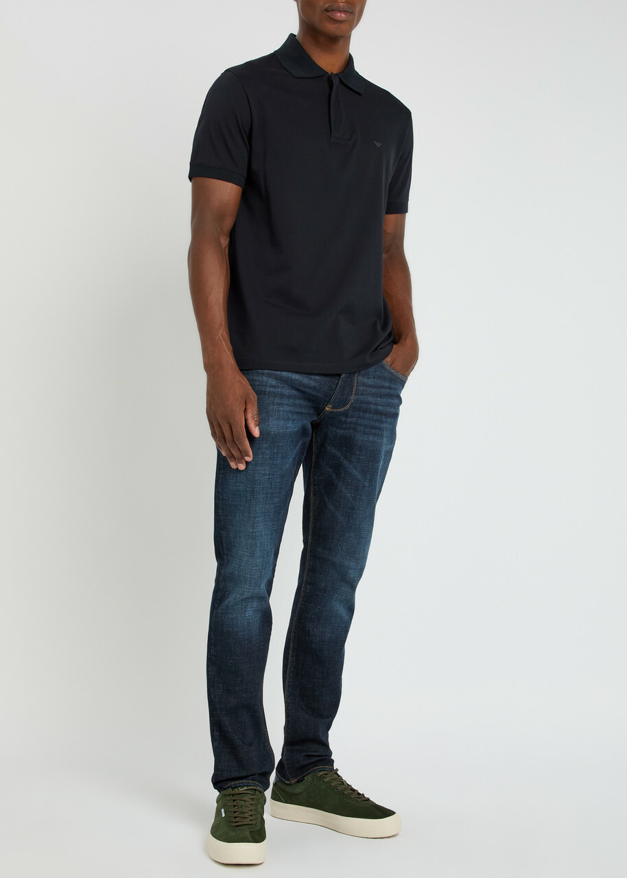 Emporio Armani Half-zip Cotton Polo Shirt Navy