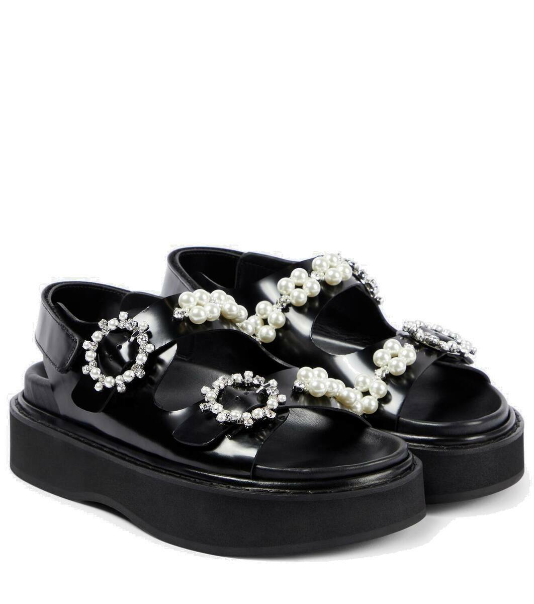 【関税込み】Simone Rocha ブラック Embellished Furry スリッパ Embellished faux shearling slippers in black - Simone Rocha
