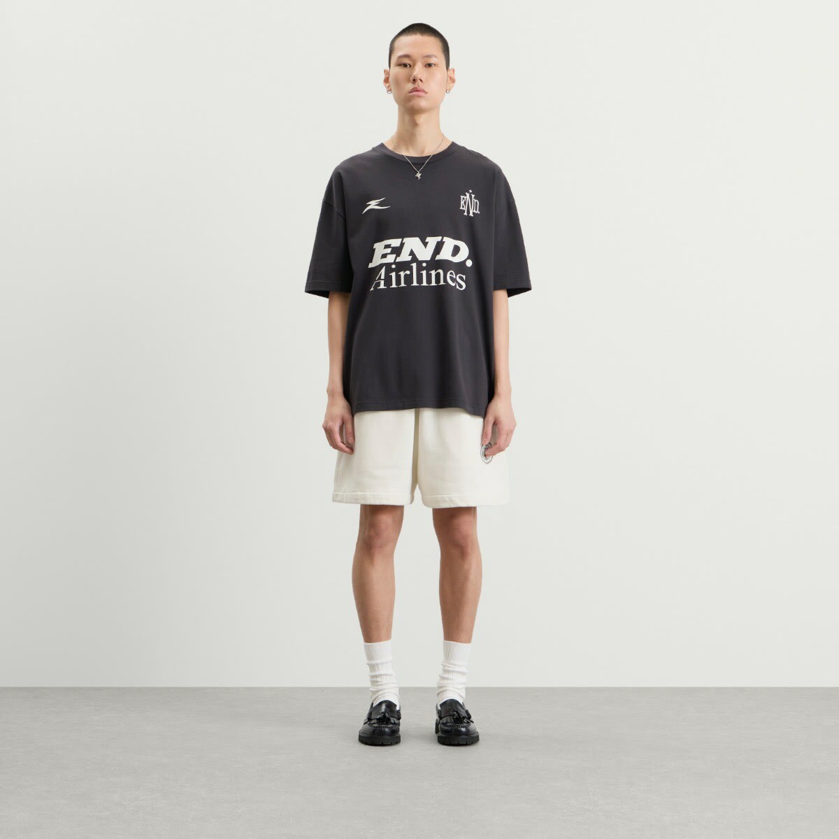 END. Airlines Short Sleeve T-Shirt in Cinder Black