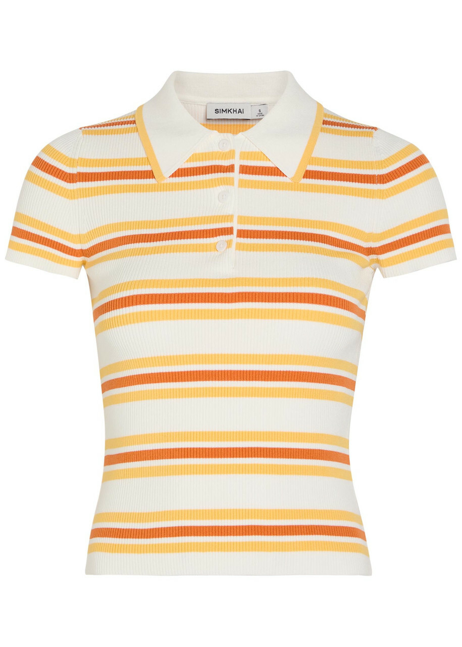 Simkhai Luka Striped Cotton-blend Polo top Yellow