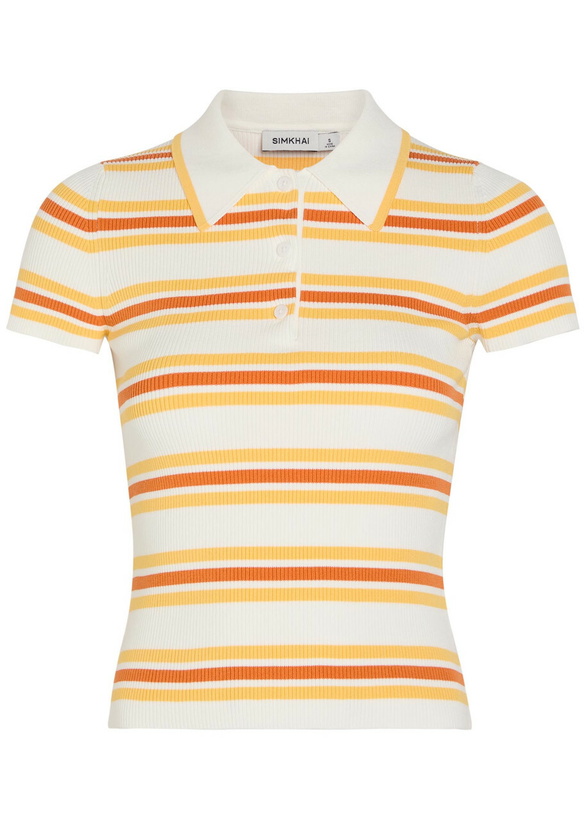 Photo: Simkhai Luka Striped Cotton-blend Polo top Yellow