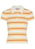 Simkhai Luka Striped Cotton-blend Polo top Yellow
