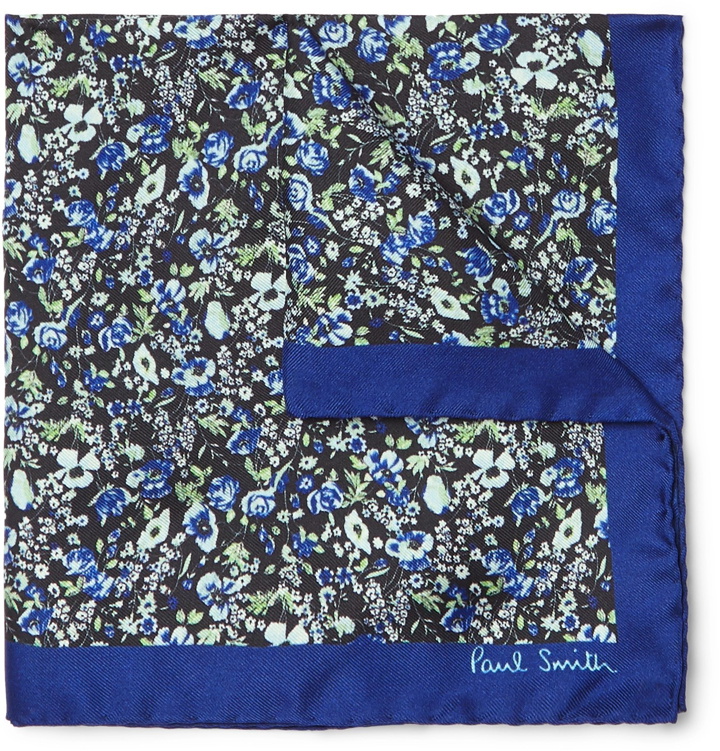 Photo: Paul Smith - Floral-Print Silk-Twill Pocket Square - Blue