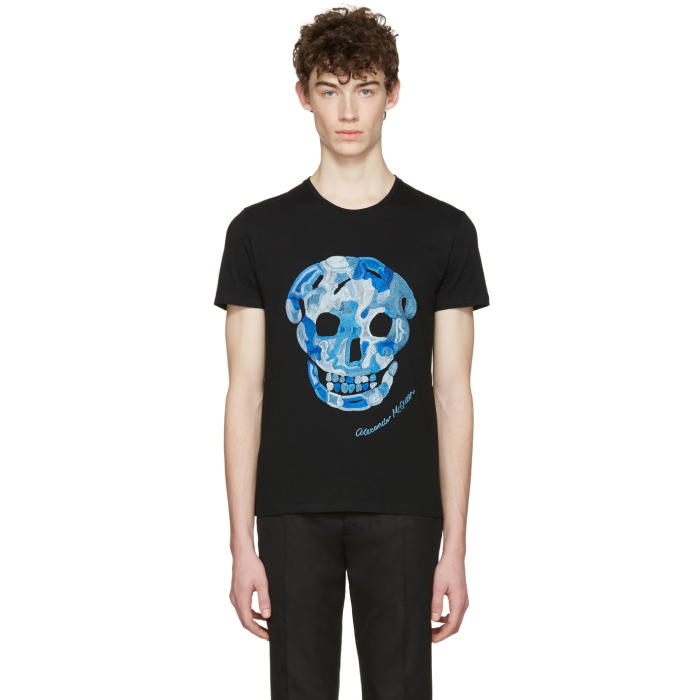 Photo: Alexander McQueen Black Embroidered Skull T-Shirt