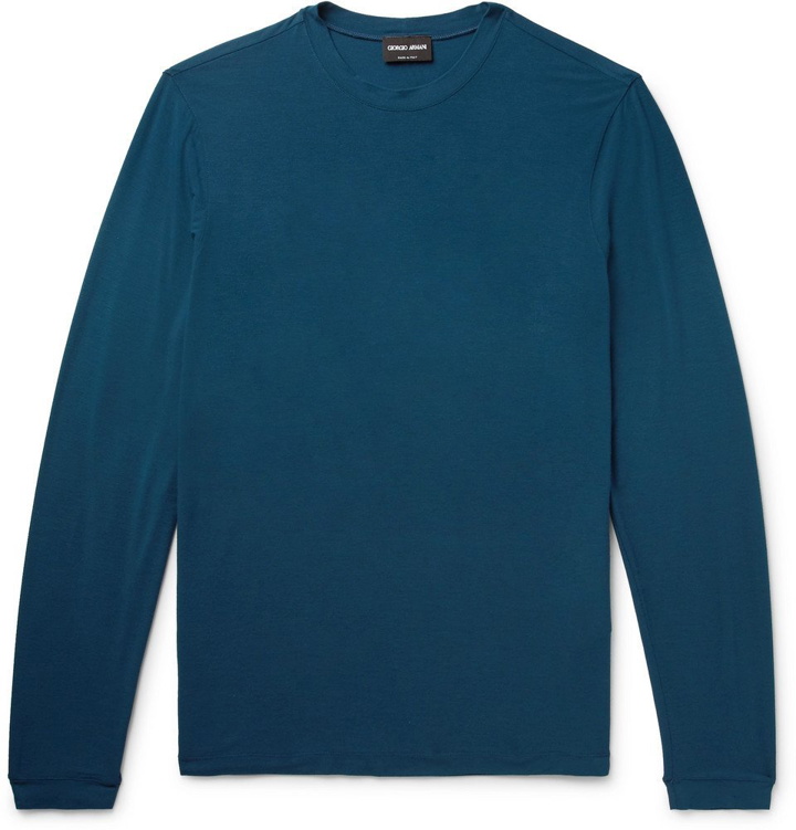 Photo: Giorgio Armani - Slim-Fit Stretch Tech-Jersey T-Shirt - Blue