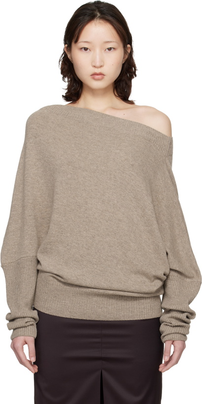 Photo: Cordera Taupe Merino Wool Off-Shoulder Sweater