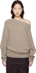 Cordera Taupe Merino Wool Off-Shoulder Sweater