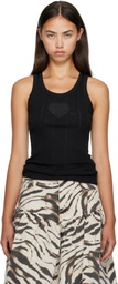 GANNI Black Compact Pointelle Rib Jersey Tank Top