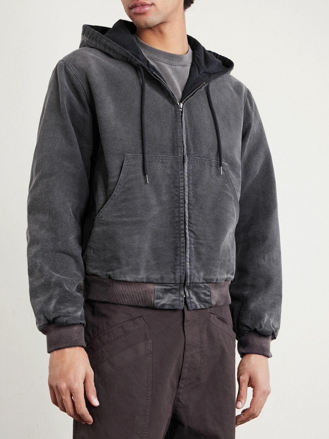 Auralee - Garment-Dyed Cotton-Canvas Zip-Up Hooded Jacket - Black