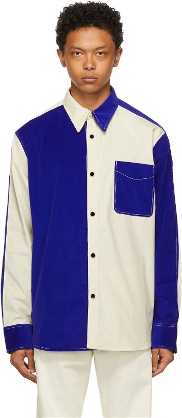 Photo: Wales Bonner Off-White & Blue Montego Colorblock Shirt