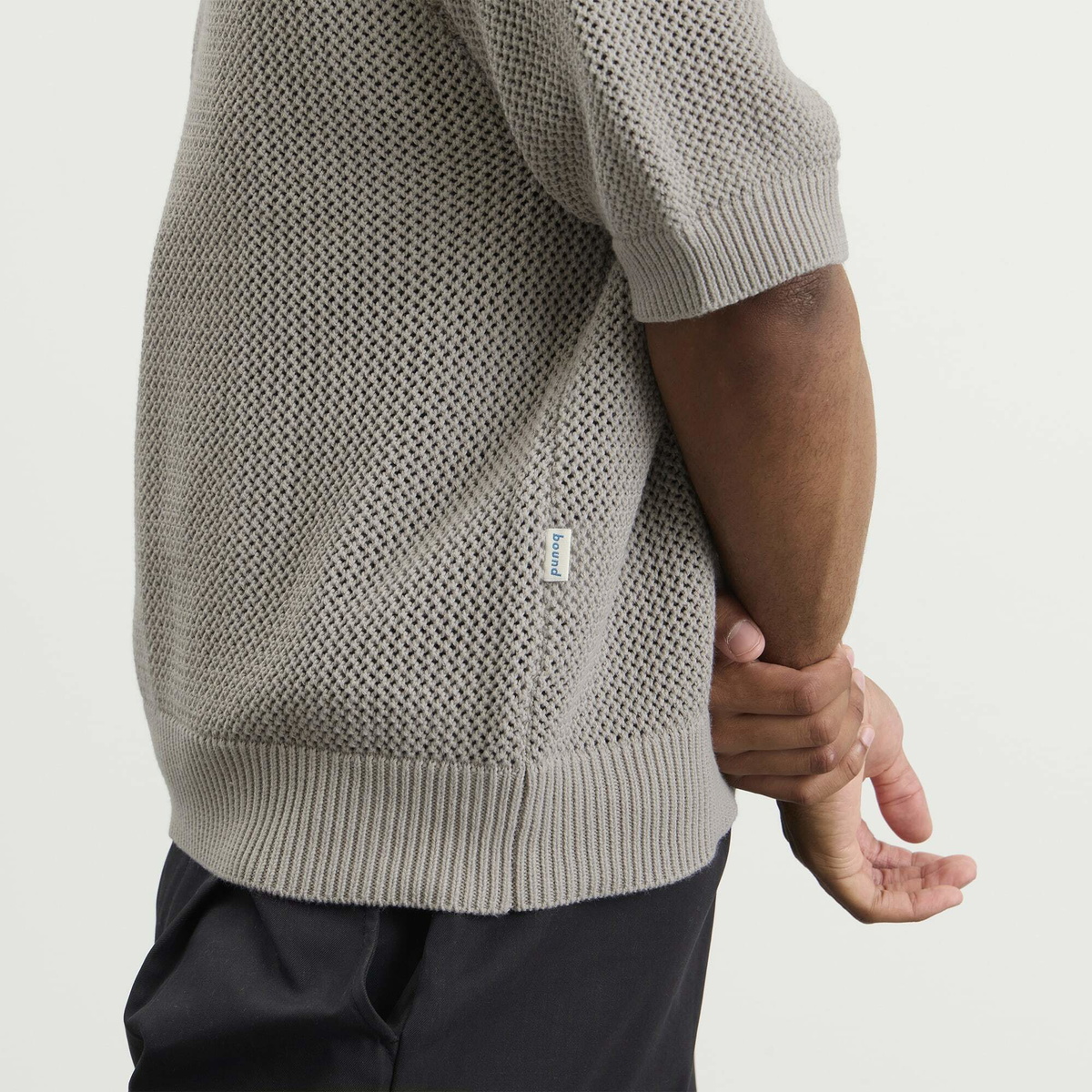 Bound Men's Crochect Knit Polo in Stone