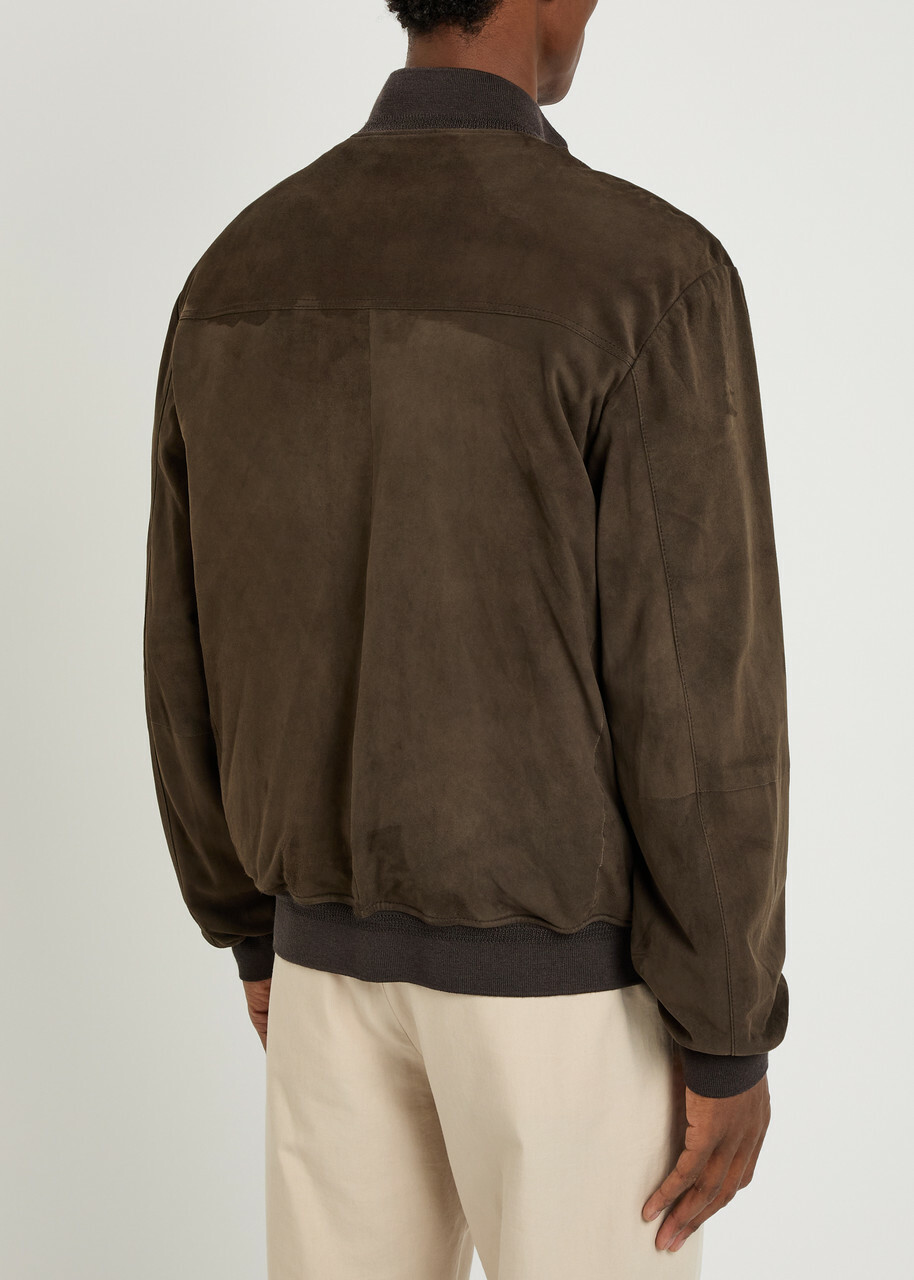 Canali Quilted Suede Bomber Jacket Brown