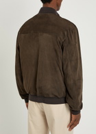 Canali Quilted Suede Bomber Jacket Brown