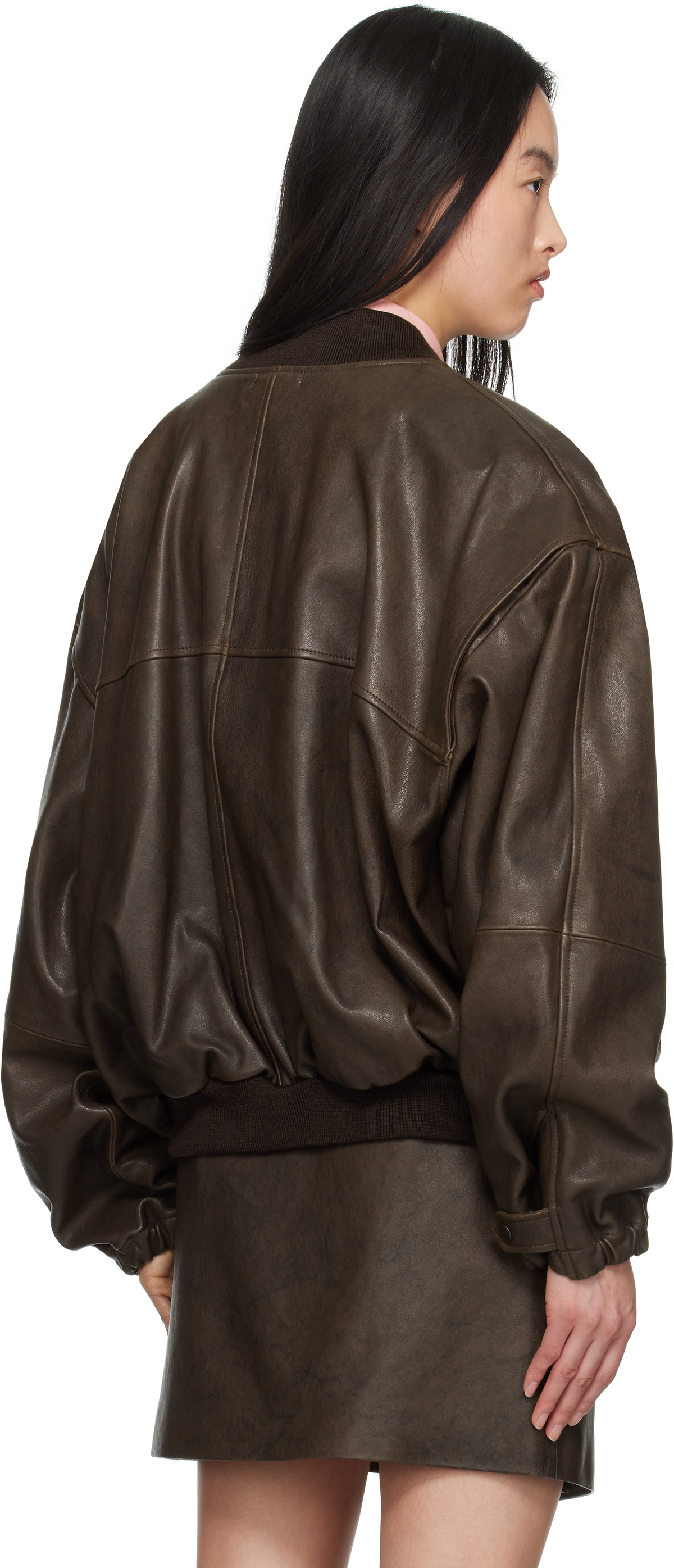 AURALEE Brown Flight Lamb Leather Jacket Auralee