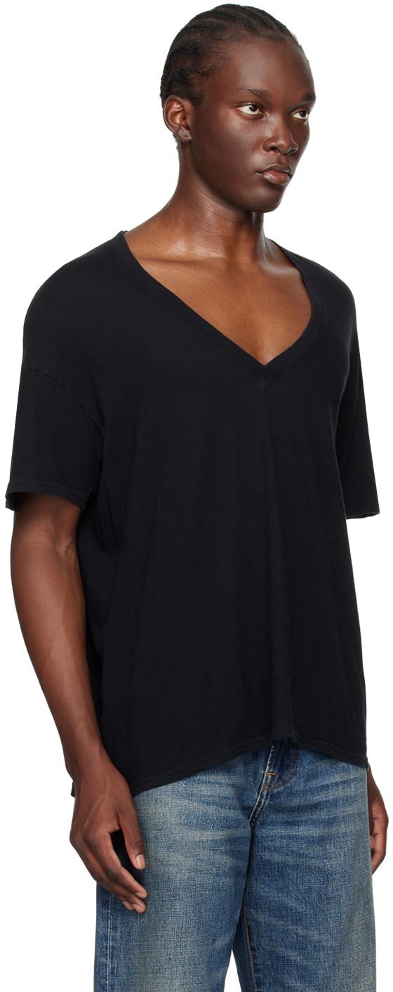 R13 Black V-Neck Boxy Seamless T-Shirt R13