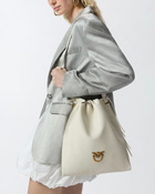 Pinko Soft Leather Square Bag With Logo White+White Antique Gold