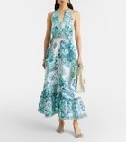 Camilla Embellished ruffled halterneck linen midi dress