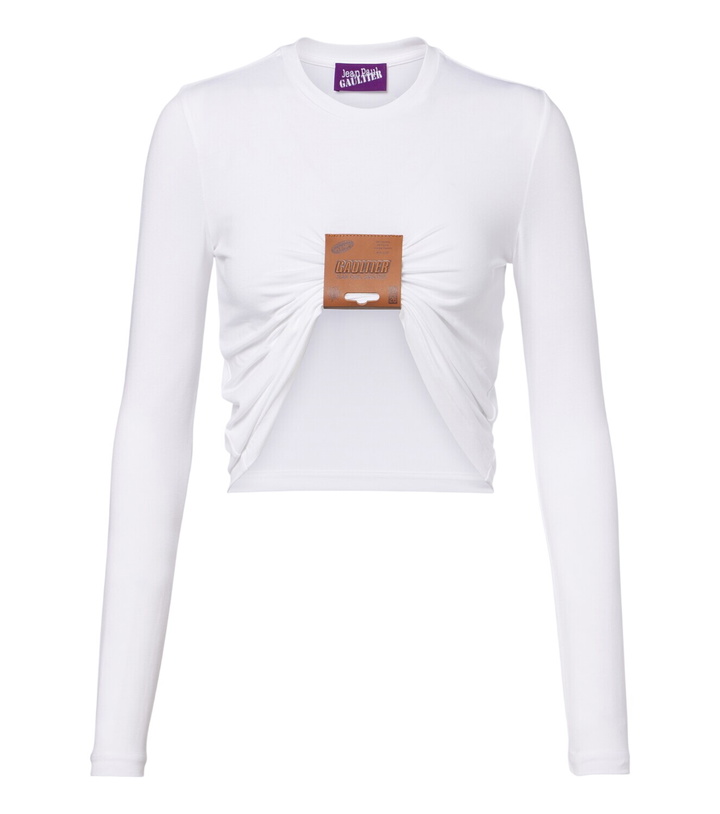 Photo: Jean Paul Gaultier Gathered leather-trimmed jersey top