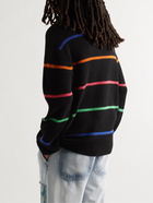 The Elder Statesman - Striped Ribbed Cashmere Sweater - Black